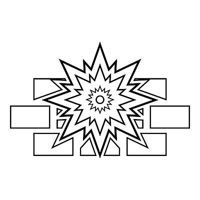 EPS 해외이미지 벽 조각 컨셉 일러스트 벽돌 검은색 힘 손상 구멍 균열 파편 폭발 장애물 탈출 윤곽 충격 벽돌담 파열 고립 단절 파멸 해외202008 해외일러스트 컬러 모션 담장 파일형식 벡터 소멸