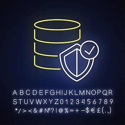EPS 해외이미지 일러스트 사람없음 디지털 자료 보안 네온 방패 데이터베이스 서버 해외202008 해외일러스트 안전 파일형식 벡터