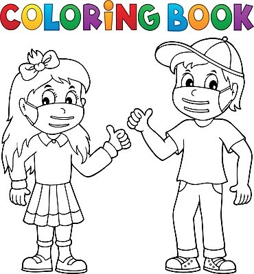 EPS 해외이미지 전신 여자 남자 어린이 일러스트 건강 마스크 사람 소년 두명 최고 예방 윤곽 위생관리 젠탱글 어린이만 코로나바이러스 생활방역 포스트코로나 해외202008 델타변이바이러스 해외일러스트 관리 바이러스 사회이슈 방역 파일형식 벡터