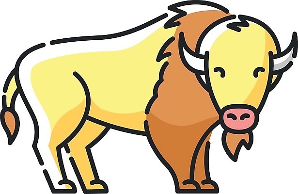 EPS 해외이미지 일러스트 사람없음 노란색 귀여움 플랫 들소 해외202008 해외일러스트 컬러 컨셉 소 파일형식 벡터