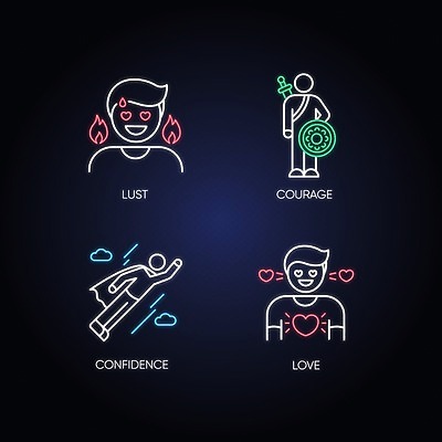 EPS 해외이미지 감정 일러스트 사랑 사람없음 표현 용기 네온 욕심 부정적 해외202008 해외일러스트 그릇 파일형식 벡터