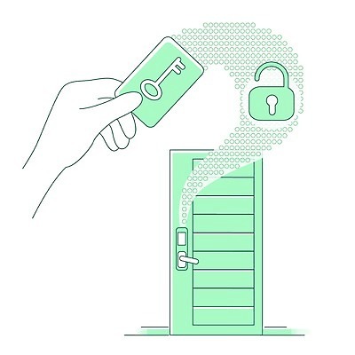EPS 해외이미지 손 일러스트 무선통신 자물쇠 정보기술 들기 신체부위 문 스마트 라인아트 편리함 도어락 잠금해제 카드키 해외202008 해외일러스트 선 컨셉 통신 모션 열쇠 기술 사람 파일형식 벡터