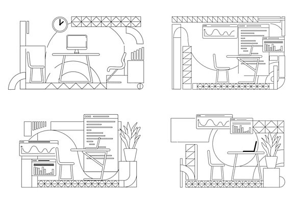 EPS 해외이미지 실루엣 선 가구 백그라운드 컨셉 일러스트 비즈니스 노동자 아이디어 직장 미술 사람없음 내부 세트 사무실 우주 방 업무 작업실 플랫 낙서 디자이너 만화 스케치 종업원 책상 그림 경영자 심플 윤곽 기하학 조립 복잡 얇은 타격 프로그래머 스타일 미니멀 해외202008 해외일러스트 직업 생활용품 무늬 회사 모션 문화예술 촬영기법 작업 리더 파일형식 벡터