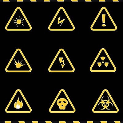 EPS 해외이미지 디자인 일러스트 불 경고 안전 세트 검은색 흰색 죽음 바이러스 위험 폭발 심볼 오브젝트 사인 보안 원자력 그만 방사능 방사선 주목 해골모형 화학물질 해외202008 해외일러스트 자연요소 컬러 컨셉 모형 에너지 화학 파일형식 벡터