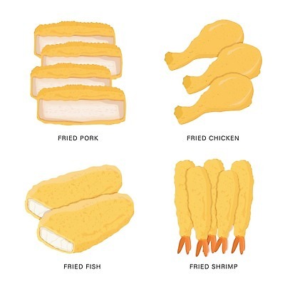 EPS 해외이미지 일러스트 사람없음 프라이드치킨 튀김 돈가스 새우튀김 생선튀김 해외202008 해외일러스트 음식 새우 치킨 커틀릿 파일형식 벡터