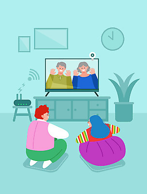 전신 여자 명절 남자 화분 시계 액자 거실 의자 일러스트 가족 사람 여러명 상반신 파란색 추석 텔레비전 인사 한복 와이파이 화상카메라 국내일러스트 AI파일 한국전통 전통 기념일 컬러 가구 다수 관계 전자제품 카메라 예절 전통의상 무선인터넷 파일형식 벡터