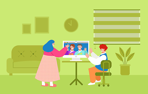 전신 여자 명절 남자 화분 시계 액자 의자 일러스트 창문 가족 탁자 사람 여러명 상반신 초록색 소파 추석 커튼 한복 국내일러스트 AI파일 한국전통 전통 기념일 컬러 가구 다수 관계 전통의상 파일형식 벡터