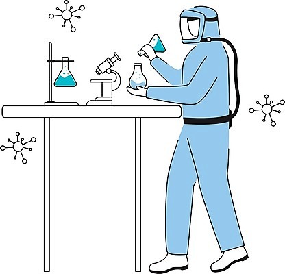 EPS 해외이미지 전신 남자 과학 일러스트 미래 현미경 실험 한명 들기 성인 파란색 실험복 붓기 연구원 비커 삼각플라스크 공학 지지대 성인남자한명만 방역복 해외202008 해외일러스트 직업 1 옷 교육 컬러 컨셉 모션 실험기구 사람 도구 가운 플라스크 방역 남자한명만 성인남자만 파일형식 벡터