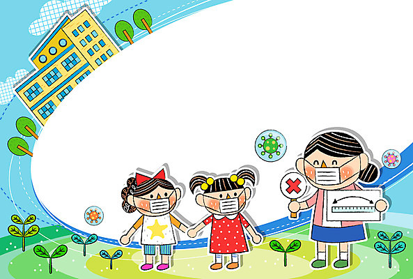 전신 나무 구름 여자 교육 어린이 일러스트 학교 프레임 자 마스크 성인 세명 새싹 교사 청결 금지 표지판 바이러스 사회이슈 방역 에듀 에듀케이션 프레임일러스트 스쿨팩 사회적거리두기 생활방역 국내일러스트 AI파일 자연요소 식물 직업 캠페인 컨셉 문구용품 알림판 사람 위생 파일형식 벡터