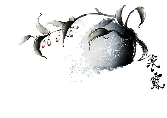 PSD 식물 꽃 줄기 잎 일러스트 캘리그라피 붓터치 사람없음 이슬 거미줄 동양화 번짐 한로 국내일러스트 미술 절기 파일형식 효과