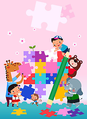 전신 동물 여자 교육 남자 초등학생 어린이 일러스트 곰 협력 코끼리 초등교육 두명 컬러풀 연필 새싹 원숭이 퍼즐 기린 에듀 에듀케이션 어린이만 스쿨팩 국내일러스트 AI파일 식물 학생 컬러 포유류 학용품 사람 필기구 파일형식 벡터