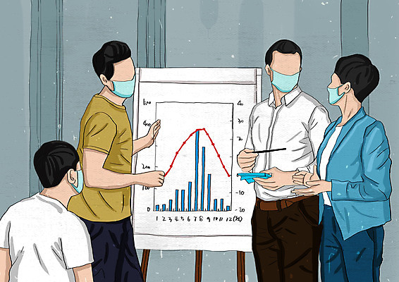 PSD 여자 남자 일러스트 비즈니스 회의 그래프 마스크 여러명 상반신 성인 스크린 공책 직장인 비즈니스맨 비즈니스우먼 얼굴없음 성인만 코로나바이러스 포스트코로나 델타변이바이러스 위드코로나 국내일러스트 직업 다수 문구용품 사람 바이러스 사회이슈 파일형식