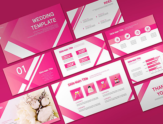 템플릿 분홍색 부케 결혼 비즈니스 그래프 사람없음 세트 PPT 프레젠테이션 문서템플릿 9P 이미지템플릿 컬러 꽃다발 이벤트 파일형식