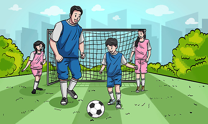 전신 여자 남자 딸 행복 아들 어린이 일러스트 축구공 가족 엄마 잔디 여러명 성인 운동복 축구 화목 아빠 골대 국내일러스트 AI파일 식물 옷 감정 다수 컨셉 공 축구용품 관계 사람 구기 파일형식 벡터