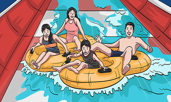 전신 여자 남자 수영복 딸 행복 아들 어린이 일러스트 가족 엄마 수영장 여러명 성인 화목 아빠 튜브 워터파크 국내일러스트 AI파일 옷 감정 다수 컨셉 관계 사람 파일형식 벡터