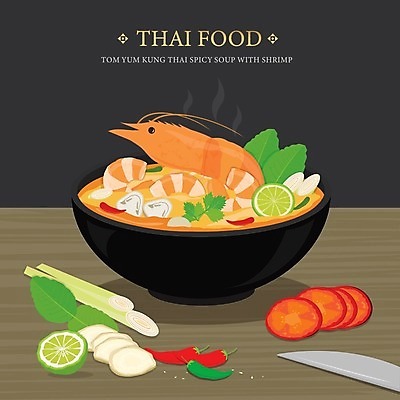 EPS 해외이미지 일러스트 고추 새우 사람없음 버섯 고수 라임 식칼 레몬그라스 태국음식 해외202008 똠얌꿍 해외일러스트 채소 과일 주방용품 갑각류 향신료 동양음식 파일형식 벡터