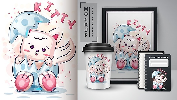 EPS 해외이미지 캐릭터 액자 일러스트 사람없음 책 공책 고양이 테이크아웃컵 목업 벡터 해외202008 해외일러스트 일러캐릭터 포유류 문구용품 컵 반려동물 파일형식