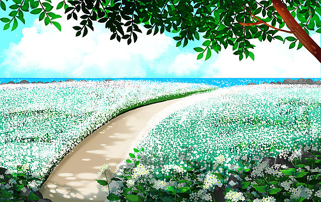 PSD 나무 꽃밭 일러스트 자연 풍경 사람없음 감성 메밀꽃 메밀밭 국내일러스트 식물 꽃 컨셉 밭 생태계 파일형식