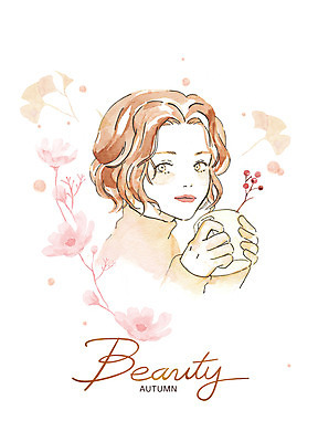 PSD 여자 꽃 단풍 일러스트 붓터치 나뭇잎 수채화 한명 미소 상반신 뷰티 노란색 가을 코스모스 번짐 감성 여자한명만 국내일러스트 식물 1 계절 컬러 컨셉 잎 표정 사람 여자만 파일형식 효과