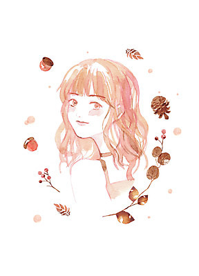 PSD 여자 열매 단풍 일러스트 붓터치 나뭇잎 수채화 한명 미소 상반신 뷰티 갈색 가을 번짐 도토리 솔방울 감성 여자한명만 국내일러스트 식물 1 계절 컬러 컨셉 잎 표정 사람 견과류 여자만 파일형식 효과
