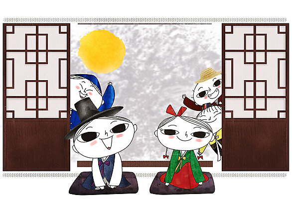 전신 PSD 여자 명절 남자 어린이 일러스트 방석 여러명 갈색 문 추석 귀여움 달 가을 인사 절 한복 시골집 세배 미닫이문 어린이만 국내일러스트 자연요소 한국전통 전통 계절 기념일 컬러 다수 컨셉 주택 사람 예절 절_인사 전통의상 파일형식