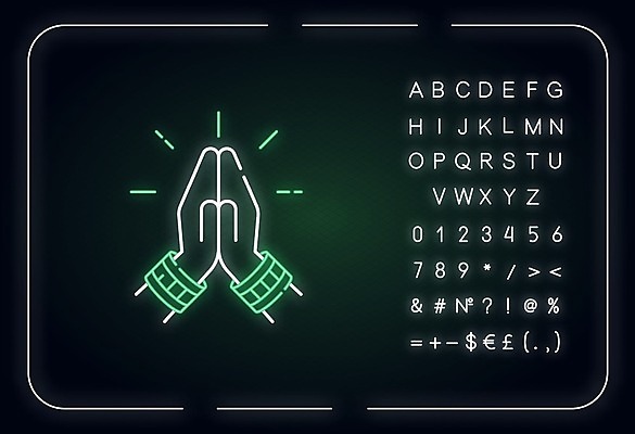 EPS 해외이미지 일러스트 사람없음 인사 네온 손모으기 환영 해외202008 해외일러스트 손짓 예절 파일형식 벡터