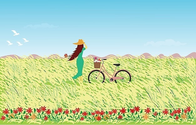 EPS 해외이미지 전신 라이프스타일 공원 여자 잎 일러스트 바람 휴식 갈대 한명 풍경 성인 야외 초록색 자전거 성인여자한명만 해외202008 해외일러스트 자연요소 식물 1 공공시설 컬러 컨셉 날씨 사람 생활 바이크 여자한명만 성인여자만 파일형식 벡터