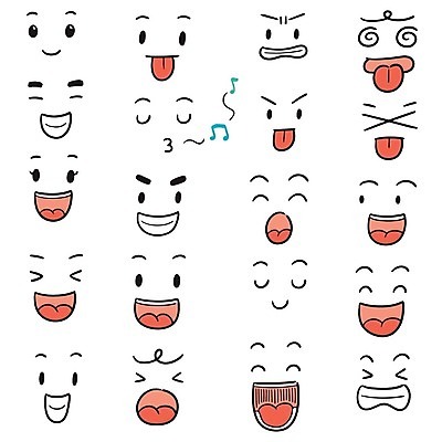 EPS 해외이미지 캐릭터 디자인 행복 감정 얼굴 선 일러스트 아이디어 웃음 그래픽 세트 외침 분노 표현 입 그리기 낙서 무서움 만화 스케치 수집 집중 라인아트 사인 그림 심플 코믹 손그림 공격적 배려 비명 혼란 해외202008 해외일러스트 일러캐릭터 컨셉 모션 표정 미술 신체부위 소리 파일형식 벡터