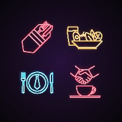 EPS 해외이미지 식기 접시 커피 포크 일러스트 비즈니스 악수 사람없음 레스토랑 샐러드 네온 점심 해외202008 해외일러스트 음료 음식 손짓 식당 파일형식 벡터