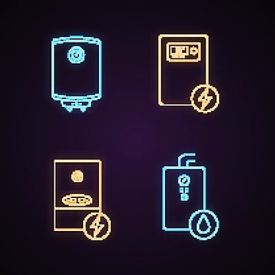 EPS 해외이미지 디자인 일러스트 사람없음 물 에너지 난방기 네온 난방 보일러 해외202008 해외일러스트 자연요소 난방용품 파일형식 벡터