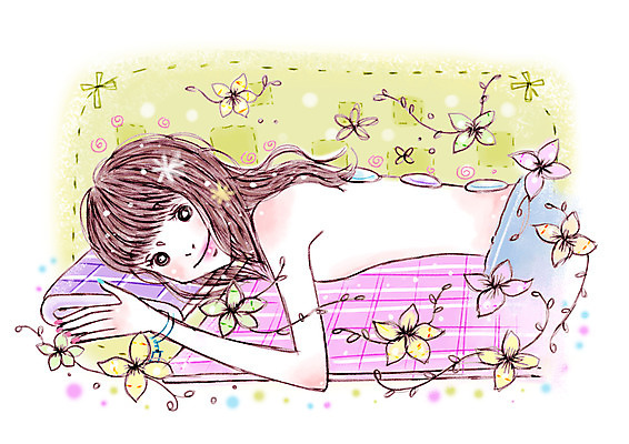 PSD 우먼라이프 라이프스타일 긴머리 여자 꽃 엎드리기 백그라운드 꽃무늬 일러스트 베개 상의탈의 미소 웃음 사람 라이프 장식 눕기 뷰티 이불 등 마사지 피부관리 전신마사지 여자만 국내일러스트 식물 헤어스타일 무늬 침구 모션 탈의 표정 생활 신체부위 파일형식