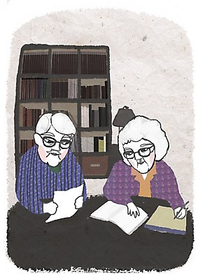 PSD 라이프스타일 부부 여자 할아버지 노년 남자 안경 할머니 일러스트 탁자 돋보기 책장 실내 사람 두명 라이프 책 세로 실버라이프 노후 필기구 노부부 실버 서재 책상 한지 노인만 성인만 국내일러스트 커플 잡화 종이 가구 문구용품 성인 내부 생활 파일형식