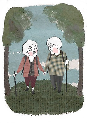 주간 PSD 나무 구름 라이프스타일 부부 여자 할아버지 노년 남자 할머니 일러스트 지팡이 산 사람 야외 두명 라이프 세로 실버라이프 노후 노부부 등산 막대기 실버 한지 노인만 성인만 국내일러스트 자연요소 식물 커플 종이 성인 생활 트래킹 파일형식