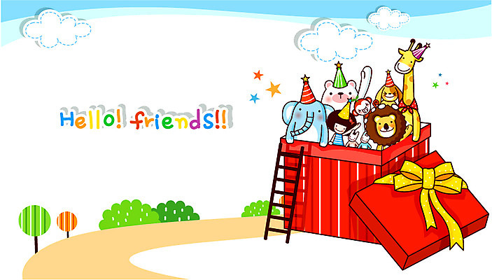 EPS 주간 나무 동물 구름 여자 별 리본 길 초등학생 어린이 일러스트 사다리 곰 상상 코끼리 선물 한명 사람 소녀 이벤트 야외 친구 선물상자 상자 파티 고깔모자 원숭이 토끼 개 강아지 숲 사자 기린 여자만 여자한명만 어린이만 소녀만 소녀한명만 국내일러스트 자연요소 식물 모자_잡화 1 학생 포유류 관계 반려동물 도구 파일형식 벡터