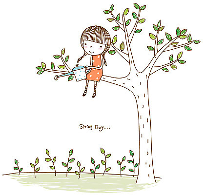EPS 나무 식물 라이프스타일 여자 일러스트 청소년 한명 사람 야외 라이프 10대 새싹 물뿌리개 풀 물주기 여자만 여자한명만 십대만 십대여자만 십대여자한명만 국내일러스트 1 모션 생활 파일형식 벡터