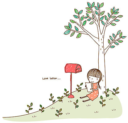 EPS 나무 식물 라이프스타일 여자 일러스트 청소년 한명 사람 야외 라이프 10대 우체통 풀 러브레터 편지 언덕 메일함 여자만 여자한명만 십대만 십대여자만 십대여자한명만 국내일러스트 1 생활 파일형식 벡터