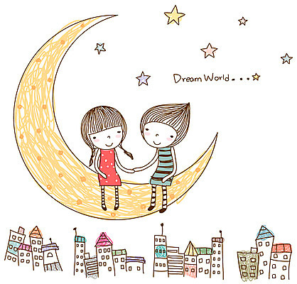 EPS 라이프스타일 커플 여자 남자 별 데이트 일러스트 청소년 주택 사랑 사람 빌딩 소년 야외 두명 건물 라이프 10대 마을 달 야간 십대만 국내일러스트 자연요소 건축물 감정 어린이 관계 생활 파일형식 벡터