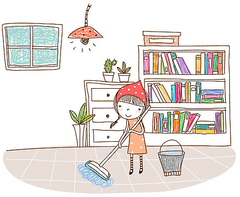 EPS 식물 라이프스타일 여자 화분 가사 일러스트 창문 청소년 전등 조명 책장 선인장 실내 두건 한명 사람 라이프 10대 책 상자 방 청소 양동이 서랍장 걸레 물걸레 물청소 여자만 여자한명만 십대만 십대여자만 십대여자한명만 국내일러스트 1 가구 내부 생활 청소도구 파일형식 벡터