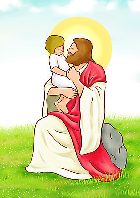 전신 PSD 남자 기독교 종교 일러스트 안기 사랑 사람 앉기 잔디 초원 야외 두명 믿음 성경 돌_바위 바위 아기 예수 성경이야기 후광 신약성서 남자만 신약_종교 국내일러스트 식물 감정 종교용품 모션 이야기 빛 신_종교 파일형식