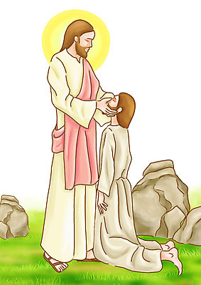 전신 PSD 남자 기독교 종교 일러스트 사랑 서기 사람 야외 두명 성경 돌_바위 바위 기도 예수 무릎꿇기 기적 성경이야기 후광 눈먼자 시각장애인 신약성서 남자만 신약_종교 국내일러스트 감정 종교용품 모션 이야기 빛 신_종교 장애인 파일형식