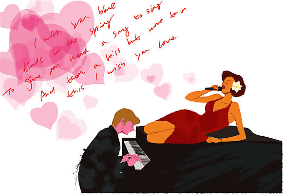 EPS 여자 남자 꽃 포스터 문화 예술 악기 연주 일러스트 노래 문화예술 사람 두명 장식 공연 가수 무대 하트 건반 피아노 건반악기 재즈 피아니스트 보컬 재즈가수 국내일러스트 모양 식물 음악 이벤트 연주자 음악가 파일형식 벡터