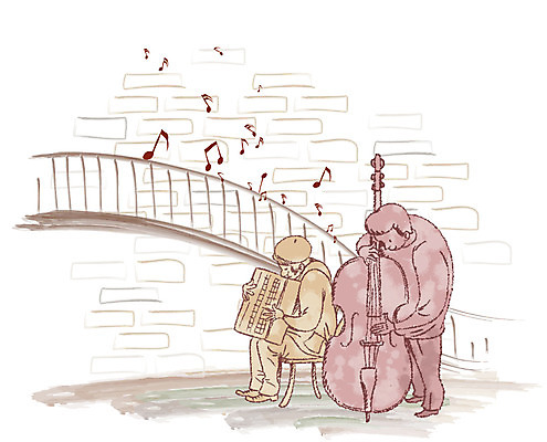 EPS 남자 포스터 문화 예술 악기 음악 연주 의자 음표 일러스트 난간 현악기 문화예술 벽돌 거리 사람 야외 두명 공연 연주자 아코디언 베이스 콘트라베이스 남자만 국내일러스트 기호 가구 이벤트 음악가 건반악기 파일형식 벡터