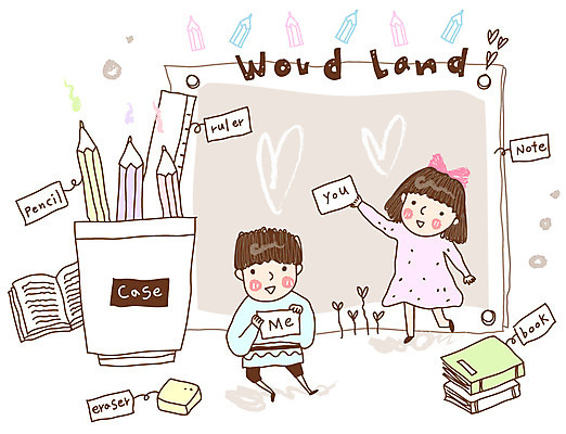 EPS 문자 알파벳 영어 여자 어린이교육 교육 남자 초등학생 어린이 일러스트 교과목 자 영어교육 사람 소녀 소년 두명 책 단어 연필 공책 하트 지우개 연필꽂이 조기교육 단어공부 어린이만 국내일러스트 모양 학생 문구용품 학용품 학습 필기구 파일형식 벡터