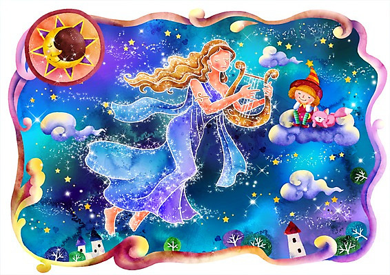 PSD 나무 식물 동물 구름 캐릭터 모자 여자 별 물결 어린이 악기 백그라운드 연주 일러스트 상상 밤하늘 하늘 현악기 주택 프레임 틀 사람 소녀 야외 두명 건물 가로 판타지 별자리 달 운세 초승달 테두리 별자리캐릭터 여우 하프 은하수 처녀자리 물결무늬 사막여우 여자만 어린이만 소녀만 국내일러스트 일러캐릭터 자연요소 건축물 잡화 음악 무늬 포유류 자연 야간 파일형식