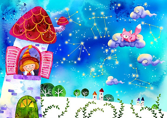 PSD 나무 식물 동물 구름 모자 여자 별 초등학생 어린이 줄기 백그라운드 생각 일러스트 창문 밤하늘 하늘 주택 한명 사람 소녀 야외 건물 가로 별자리 운세 덩굴 여우 점성술 은하수 사자자리 게자리 염소자리 쌍둥이자리 천칭자리 사막여우 여자만 여자한명만 어린이만 소녀만 소녀한명만 국내일러스트 자연요소 1 학생 건축물 잡화 포유류 자연 야간 파일형식