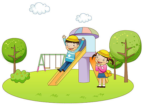 EPS 주간 나무 구름 라이프스타일 여자 어린이교육 교육 남자 어린이 가방 일러스트 놀이 사람 소녀 소년 잔디 야외 두명 라이프 생활 가로 유치원 유치원생 미끄럼틀 놀이터 그네 유치원모자 어린이만 국내일러스트 자연요소 식물 모자_잡화 잡화 놀이기구 파일형식 벡터