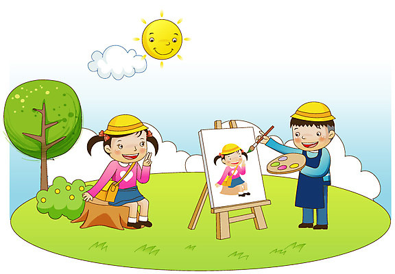 EPS 주간 나무 구름 모델 라이프스타일 여자 어린이교육 교육 남자 어린이 포즈 가방 일러스트 사람 소녀 소년 잔디 야외 두명 라이프 생활 가로 태양 앞치마 유치원 유치원생 붓 그리기 팔레트 이젤 그림 도화지 유치원모자 어린이만 국내일러스트 자연요소 식물 모자_잡화 잡화 종이 모션 미술도구 파일형식 벡터