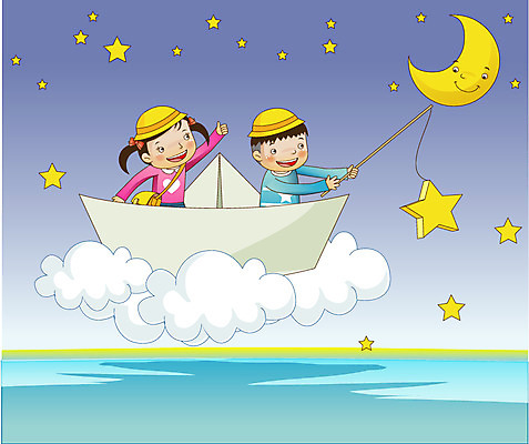 EPS 구름 라이프스타일 여자 어린이교육 교육 남자 별 어린이 가방 일러스트 상상 밤하늘 사람 소녀 소년 야외 두명 라이프 생활 가로 유치원 유치원생 달 하트 비행 야간 종이배 유치원모자 어린이만 국내일러스트 자연요소 모양 모자_잡화 잡화 하늘 종이접기 파일형식 벡터