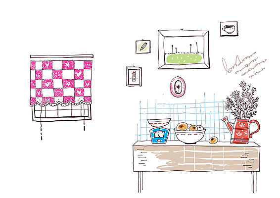 PSD 식물 그릇 꽃 시계 가구 액자 백그라운드 과일 라인일러스트 일러스트 창문 식탁 탁자 실내 저울 사람없음 주방 꽃병 커튼 라인아트 벽시계 믹싱볼 국내일러스트 식기 선 생활용품 내부 파일형식