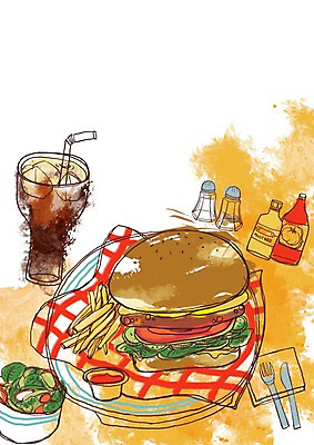 PSD 접시 음료 음식 포크 라인일러스트 일러스트 패스트푸드 요리 사람없음 샐러드 감자튀김 햄버거 나이프 케첩 냅킨 콜라 양념통 국내일러스트 식기 감자 통 튀김 양념 소스_음식 칼 인스턴트 탄산음료 파일형식